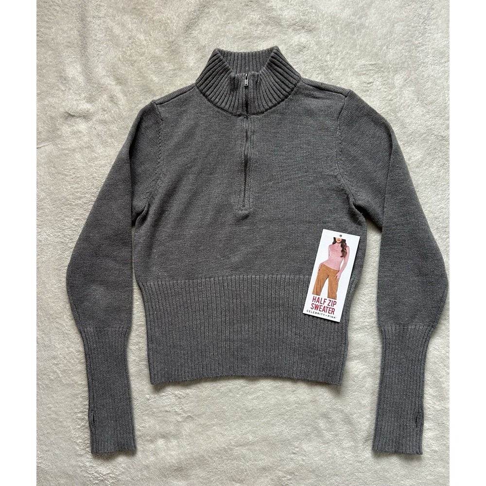 NWT Grey half zip sweater with thumb holes womens sz L #cozy #knitwear #new